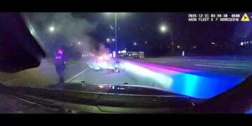 Police Rescue Trapped Driver from Burning Car on Illinois I-88