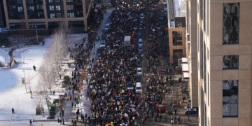 Anti-ICE Protesters Rally at Target Center in Downtown Minneapolis