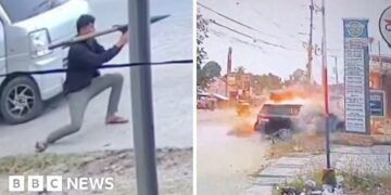 CCTV Shows Moment Mayor's Vehicle is Struck by Rocket in Philippines